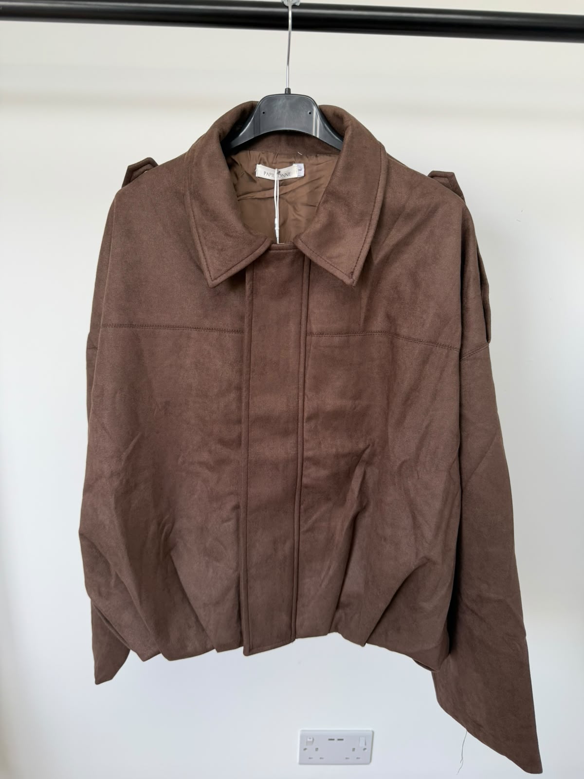 Oversized Suede Bomber Jacket in Brown - front