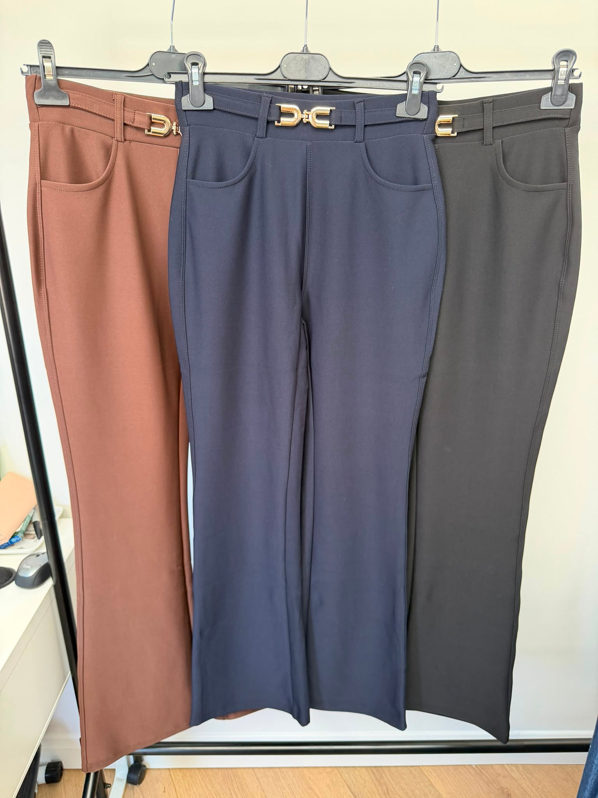 Gold-Buckle Scuba Trousers colour range - range